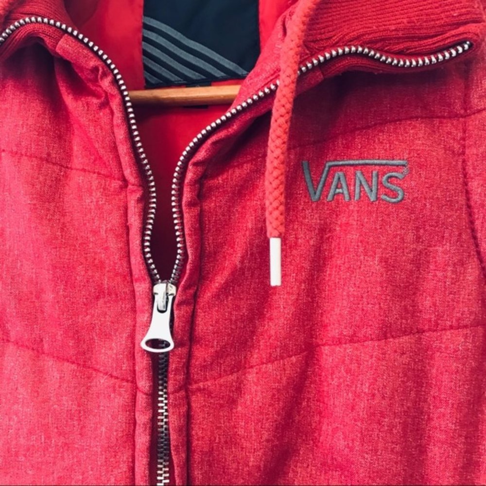 VANS Red Zip Hooded Puffy Puffer Vest - Picture 7 of 7